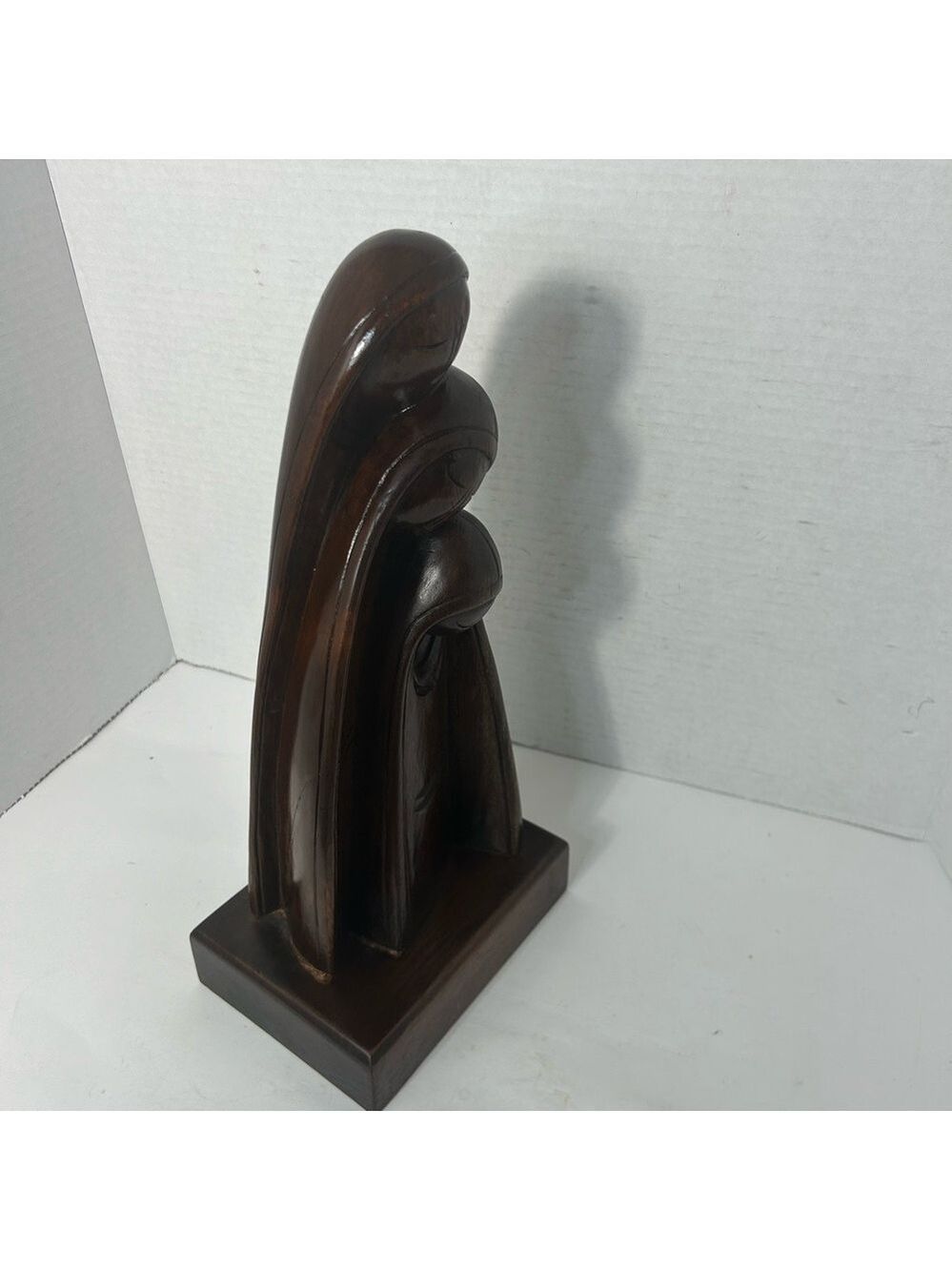 Vintage Wooden Statue Three Women Praying MCM Minimalist Dark Brown Solid 6x4.5 - Picture 3 of 7